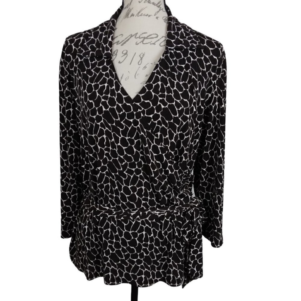 Chico’s | Giraffe Print Faux Wrap Belted Top | Size XL